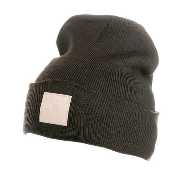 Chapéu de malha isolado no fundo branco .black — Fotografia de Stock