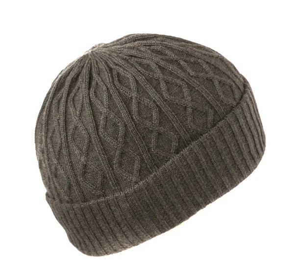 Pletený klobouk izolovaných na bílém pozadí .gray — Stock fotografie