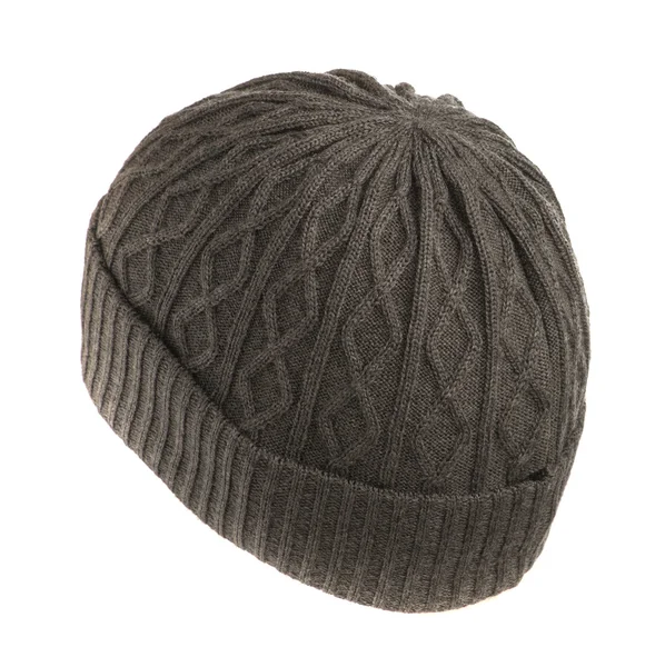 Chapéu de malha isolado no fundo branco .gray — Fotografia de Stock