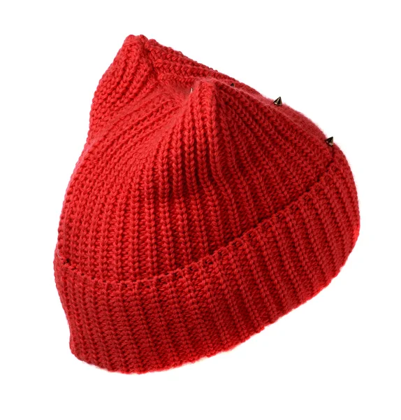 Knitted hat isolated on white background .red — Stock Photo, Image