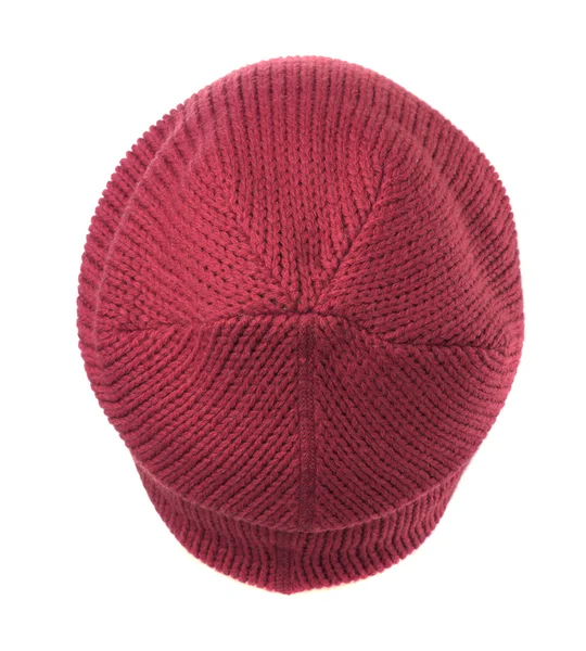 Πλεκτό καπέλο που απομονώνονται σε λευκό φόντο .red — Φωτογραφία Αρχείου