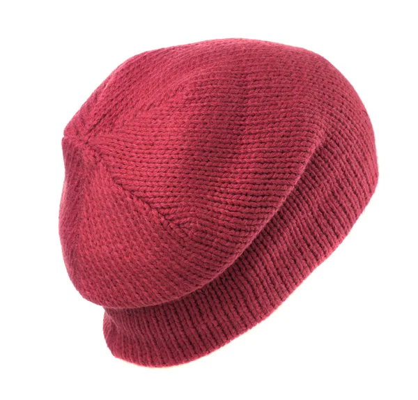 Πλεκτό καπέλο που απομονώνονται σε λευκό φόντο .red — Φωτογραφία Αρχείου