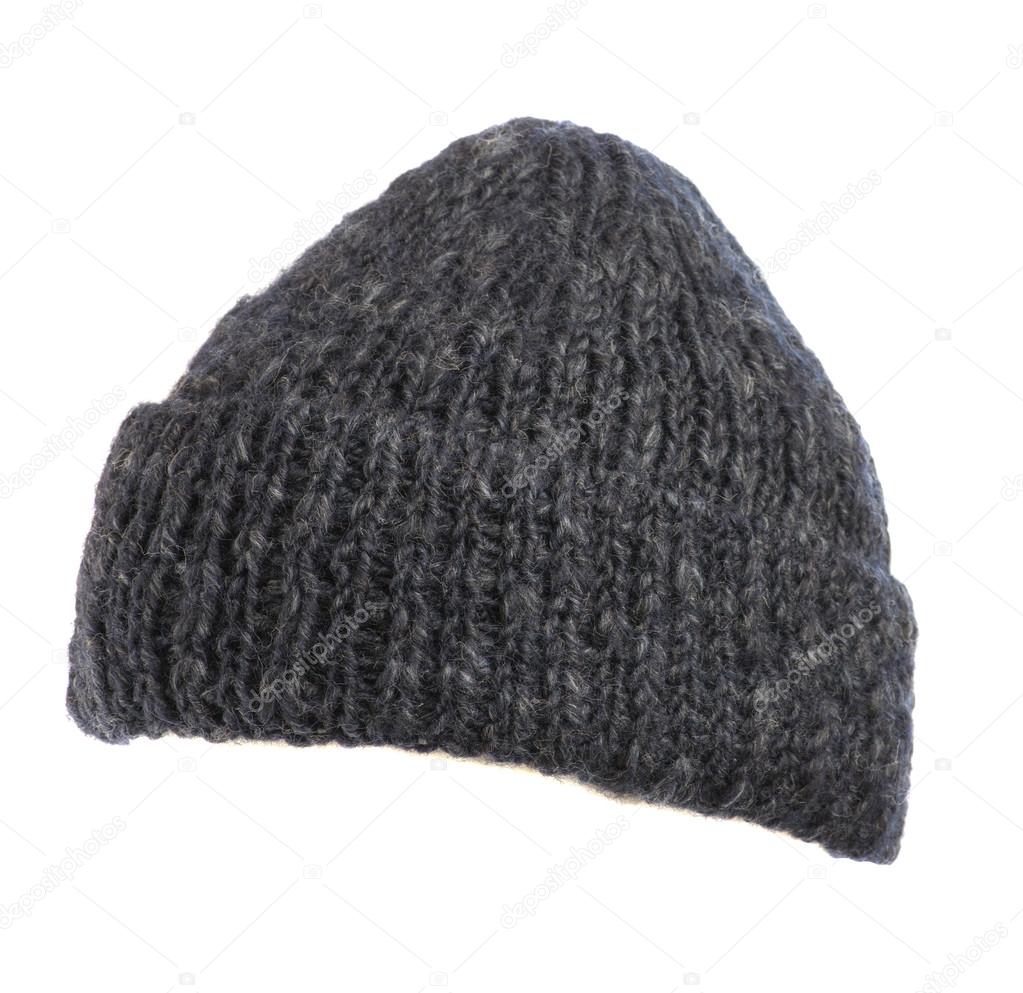 knitted hat isolated on white background .gray
