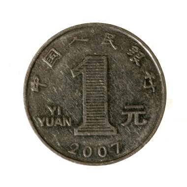 metal bir yuan Çin beyaz arka plan üzerinde izole paraları. Top vie