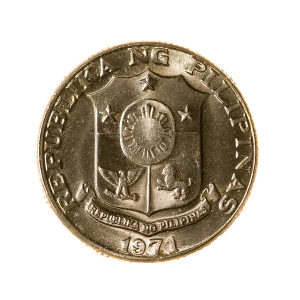 Monedas de metal veinticinco centavos Filipinas aislado en la espalda blanca — Foto de Stock