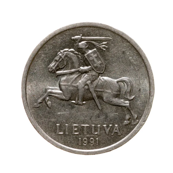 金属コイン 1 セント リトアニア白い背景に分離されました。ページのトップへ — ストック写真
