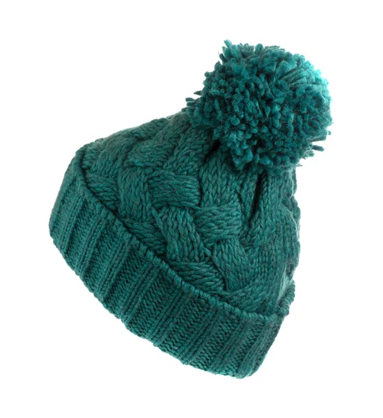 Chapeau tricoté isolé sur fond blanc.turquoise — Photo