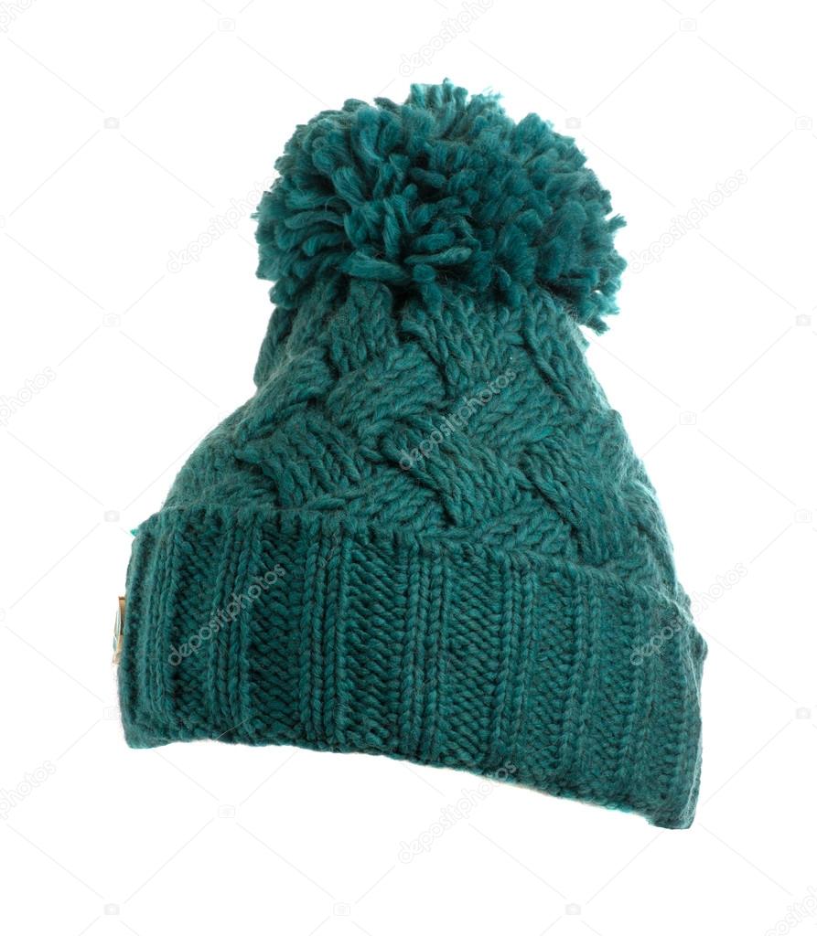 knitted hat isolated on white background.turquoise 