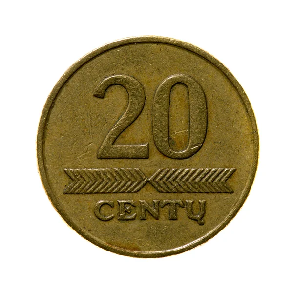 Fém érmék húsz cent Litvánia elszigetelt fehér background. — Stock Fotó