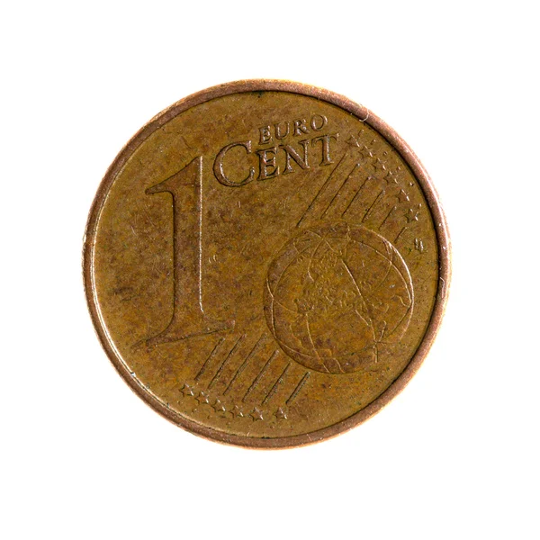 Metalen munten één eurocent Spanje geïsoleerd op witte achtergrond — Stockfoto