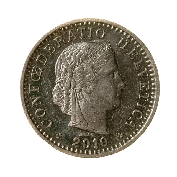 Fém érmék húsz Rappen Svájc elszigetelt fehér háttérb — Stock Fotó