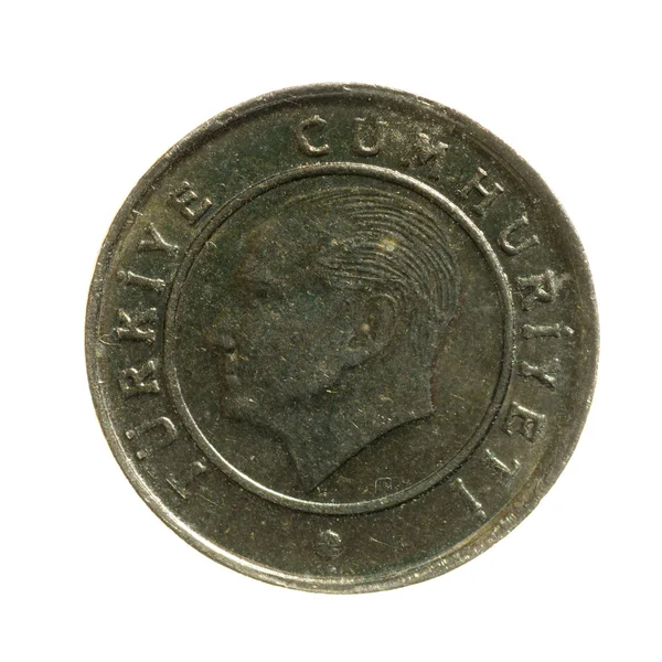 Металеві монети п'ять kuruses, індичка ізольовані на білому тлі — стокове фото