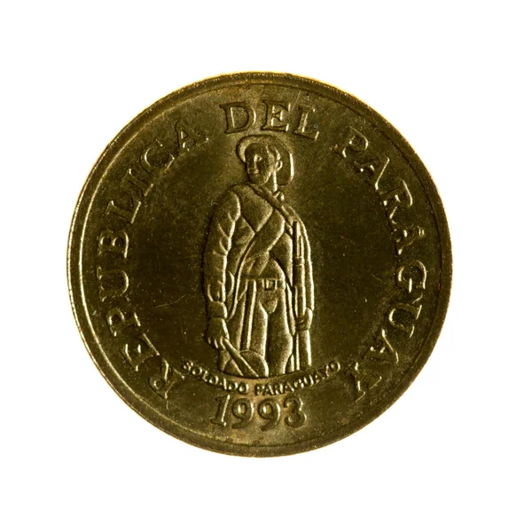 金属コイン 1 パラグアイ グアラニに白い背景がある分離の — ストック写真