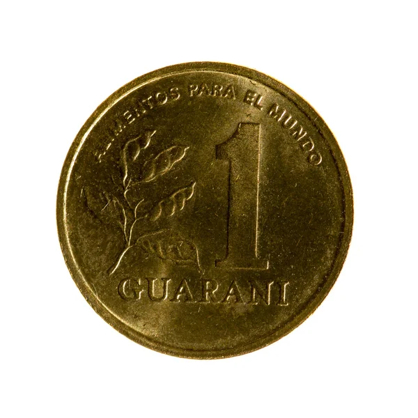Monedas de metal una de Paraguay Guaraní aislado sobre fondo blanco —  Fotos de Stock