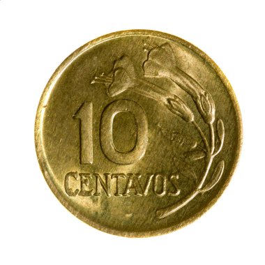 On Peru beyaz arka plan üzerinde izole centavos metal paralar