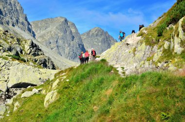 Bir dağ zirveleri tırmanma turist.