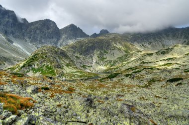Bulutlu dağ manzarası. 