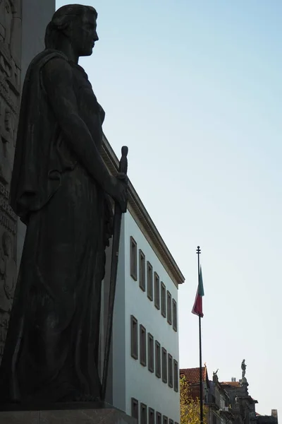 Statue in the front of the justice palace in Porto, Portugal