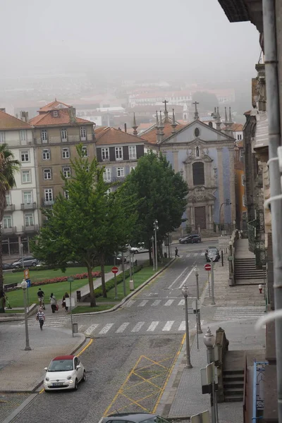 Mglisty Letni Poranek Placu Infante Porto Portugalia — Zdjęcie stockowe