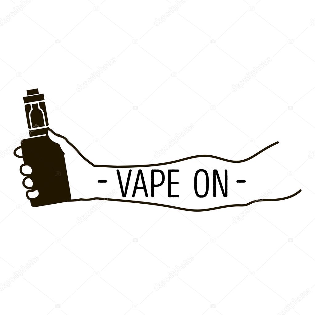 Emblem or logo of an electronic cigarette in hand and an inscription a vape on