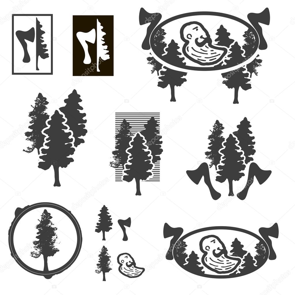 Monochrome logo Logger with vintage elements, forest, ax.