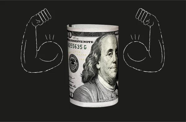 Hundert Dollar Scheine Mit Dem Porträt Benjamin Franklins Auf Schwarzem — Stockfoto