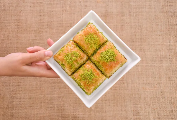 Traditioneel Turks Ramadan Dessert Baklava Met Pistachenoten Turks Fistikli Baklava — Stockfoto