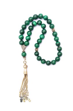 Müslüman tespih boncukları beyaz arka planda izole edildi.