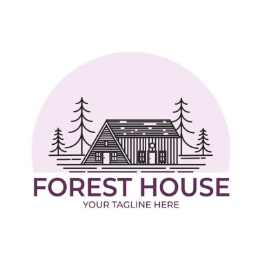 Orman kabin hattı sanat logosu vektör çizimi tasarımı, minimalist ev logosu tasarımı