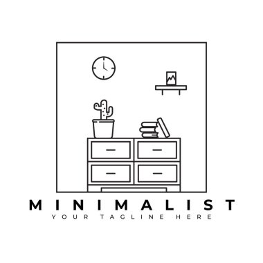 Minimalist mobilya logosu vektör çizimi, tablo çizgisi mobilya logosu