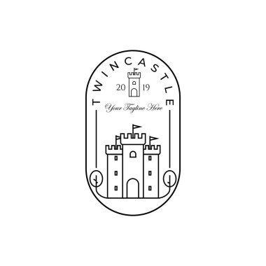 Castle logo vektör çizimi, markanın yaratıcı logosu, ikiz kale