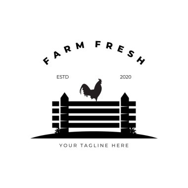 Taze çit logosu çiziminde çiftlik horozu