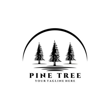 çam ağacı logo vektör çizimi, nehir vintage ağaçları