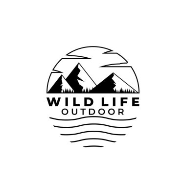 minimalist dağ ve nehir kenarı logo vektör çizimi tasarımı