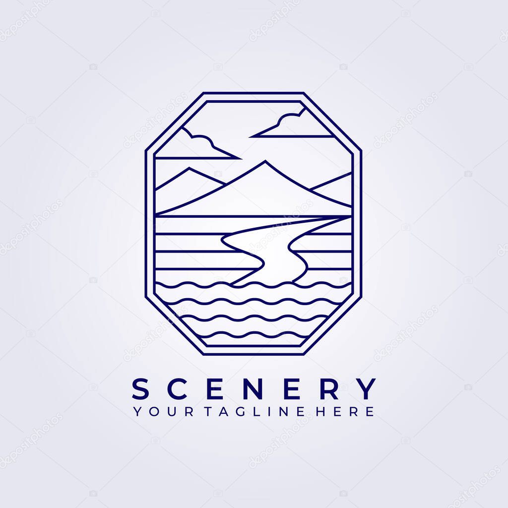 Wanderlust outdoor landscape nature logo vector icon line art simple illustration design frame logo badge emblem