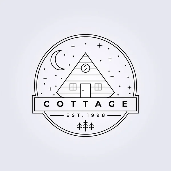 Line Art Cottage Kabin Logosu Logosu Vektör Çizimi Basit Turizm — Stok Vektör