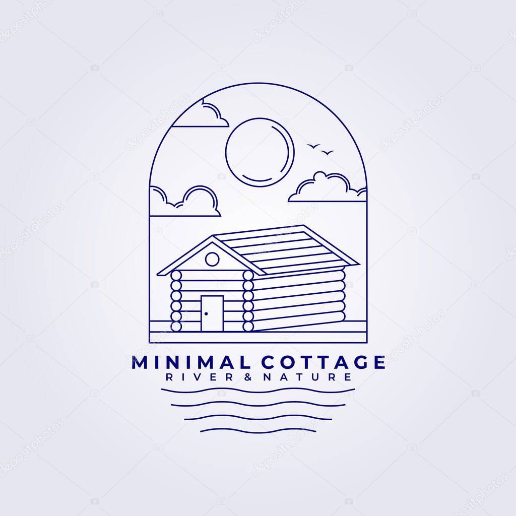 lake river cottage cabin logo line art vector illustration design outdoor adventure