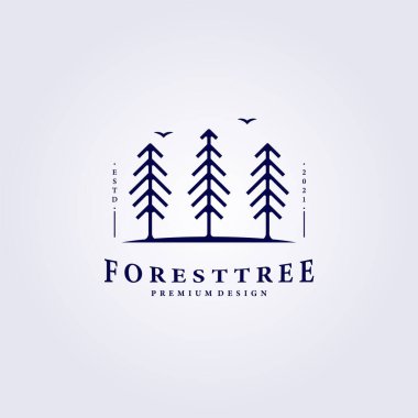 Orman ağacı ahşabı basit logo çizgisi sanat vektörü illüstrasyon simgesi simgesi etiket şablonu yaratıcı arazi alanı