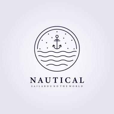 çapa deniz dalgası yelken rozeti logo vektör çizimi tasarımı