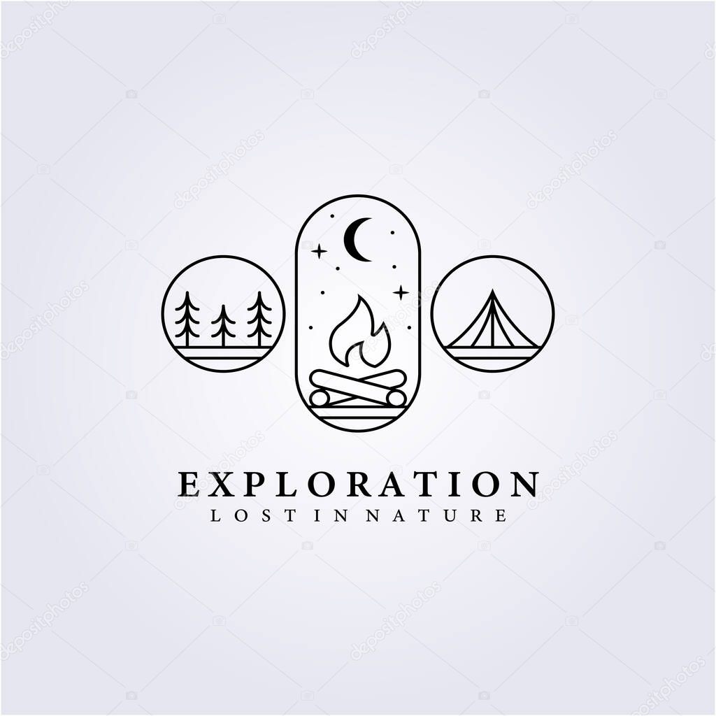 camping campfire cook adventure logo vector illustration icon symbol label sign abstract print background sign apparel design line art simple minimalist