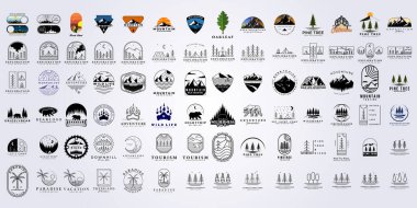 demet dağ macerası açık hava logo vektör seti illüstrasyon tasarım koleksiyonu, kamp, vahşi, yaşam, tarz, hobi, spor