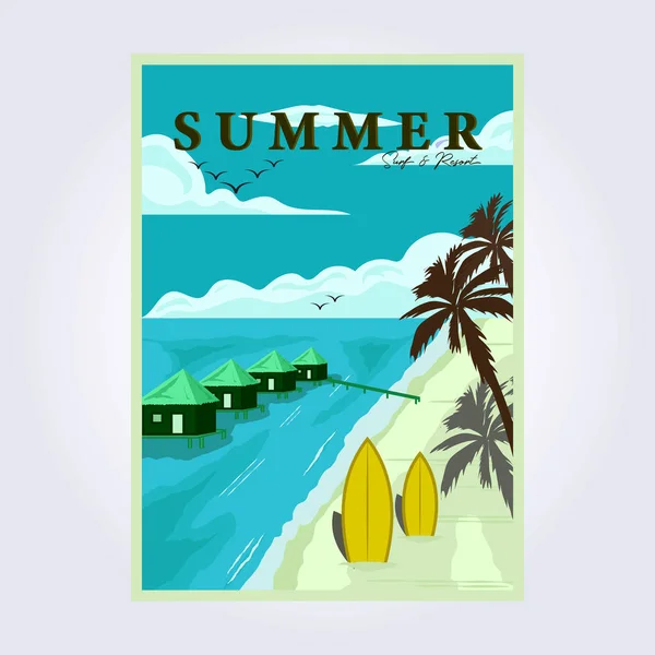 Summer Surfing Beach Vintage Poster Classic National Park Vector Illustration — Stock Vector