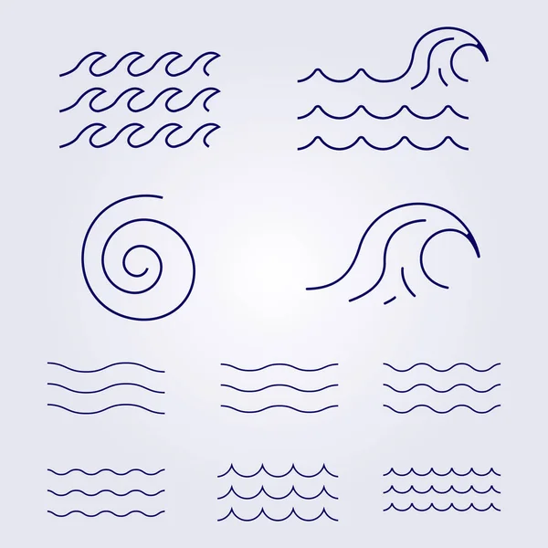 湖と川のアイコンのシンボル隔離されたロゴベクトルイラストの様々な海洋や海洋波の水の流れ バンドルセットコレクションパッケージデザイン — ストックベクタ