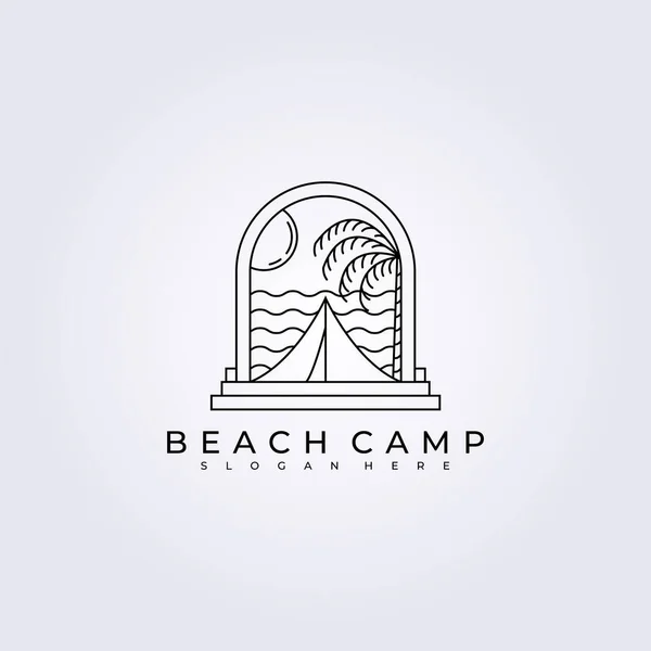 Praia Acampamento Surf Oceano Logotipo Vetor Ilustração Design — Vetor de Stock