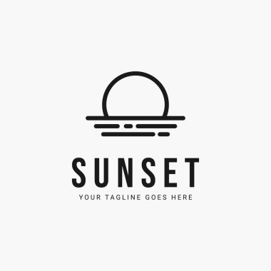 Plaj günbatımı çizgisi sanat minimalist logo vektör illüstrasyon tasarımı
