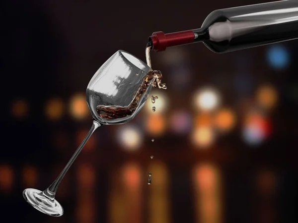 Kırmızı şarap bardağa döküldü.