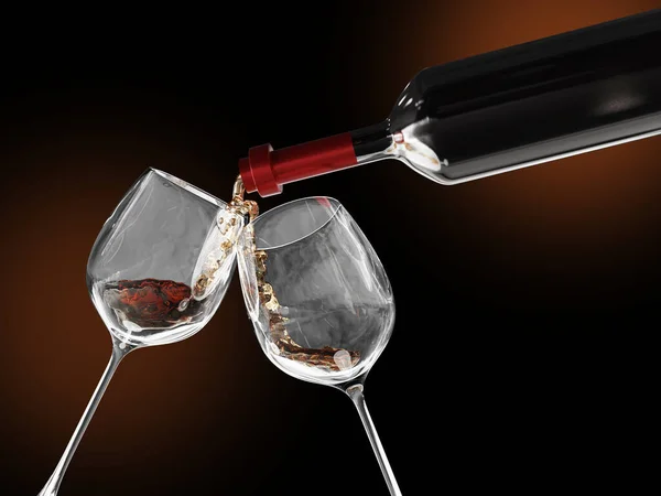 Kırmızı şarap iki bardağa döküldü.