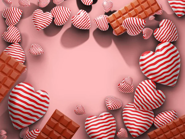 Kalp ve çikolata. Ortasında boşluk var. 3B Hazırlama