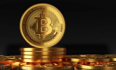 Altın bitsikkeler ayakta, kripto para birimi konsepti