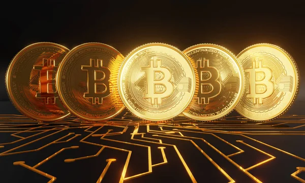 Devre kartında duran altın bitcoin 'ler